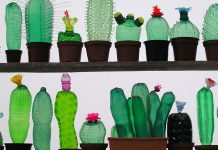 Artista transforma garrafas de plástico em incríveis esculturas de animais e plantas.