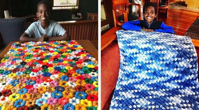 Menino de 11 anos faz crochê com uma velocidade inacreditável e doa para caridade.