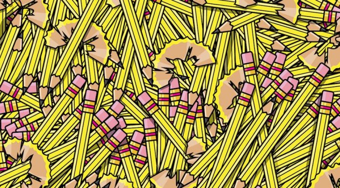 Você consegue encontrar um lápis mordido, um de duas pontas e um menor?