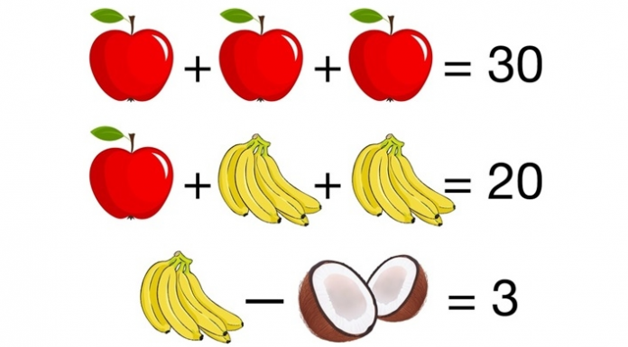Desafio lógico: Calcule o número de frutas abaixo