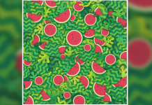 Há uma pequena cobra escondida entre essas melancias, mas você consegue ver?