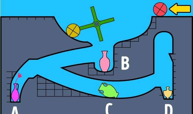 Desafio lógico: Tente adivinhar qual jarra será destruída se a bola vermelha for lançada?