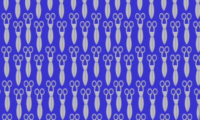 Desafio visual: encontre em um mar de tesouras aquelas que não estão totalmente fechadas.