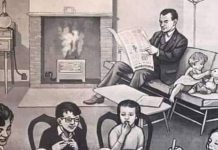 Desafio visual: encontre os 12 erros neste desenho de uma família jantando.