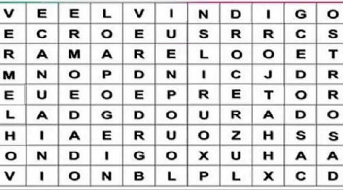 Encontre sua cor na sopa de letras e descubra uma mensagem especial para você