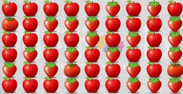 Apenas uma em cada 8 pessoas pode decifrar o enigma: Encontre os 3 tomates entre as frutas em 09s.