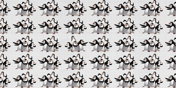 Parece tudo igual mas tem um diferente: Você pode ver a família de pinguins que diferem dos demais?