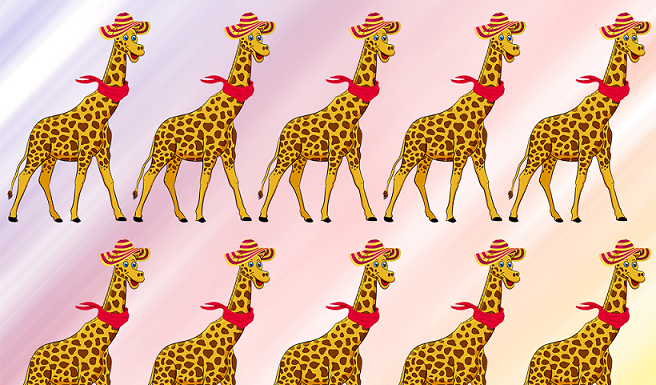 Você é uma pessoa observadora? Uma girafa é diferente das demais. Tente encontrar!