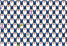 Pense em si mesmo e tente resolver esses 3 quebra-cabeças. Encontre o gato entre os pinguins no teste número 1.