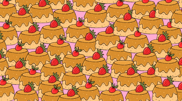 Desafio visual: Encontre o pudim sem fruta na imagem.