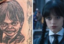 Fã faz tatuagem de Merlina e se confunde com Samuel L. Jackson: “Um desastre”