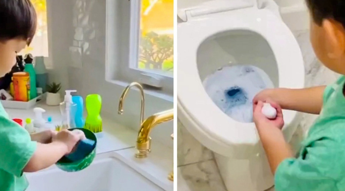 As ações de uma mãe ensinando seu filho de 4 anos a fazer tarefas domésticas atraíram críticas na Internet