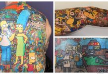 Um fã dedicado da série “Os Simpsons” cobriu todo o corpo com tatuagens de seus personagens queridos