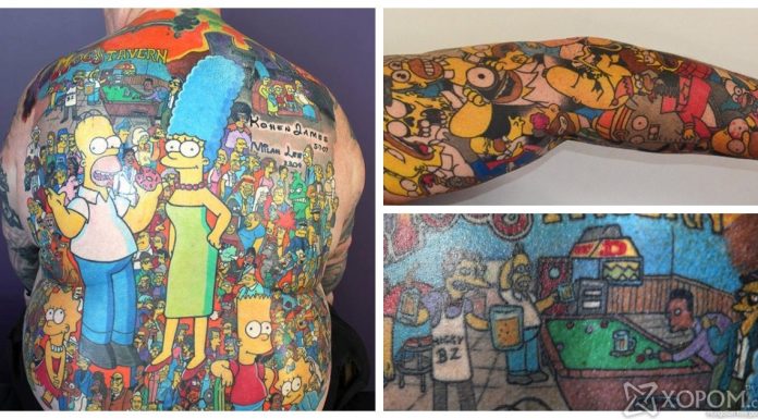 Um fã dedicado da série “Os Simpsons” cobriu todo o corpo com tatuagens de seus personagens queridos